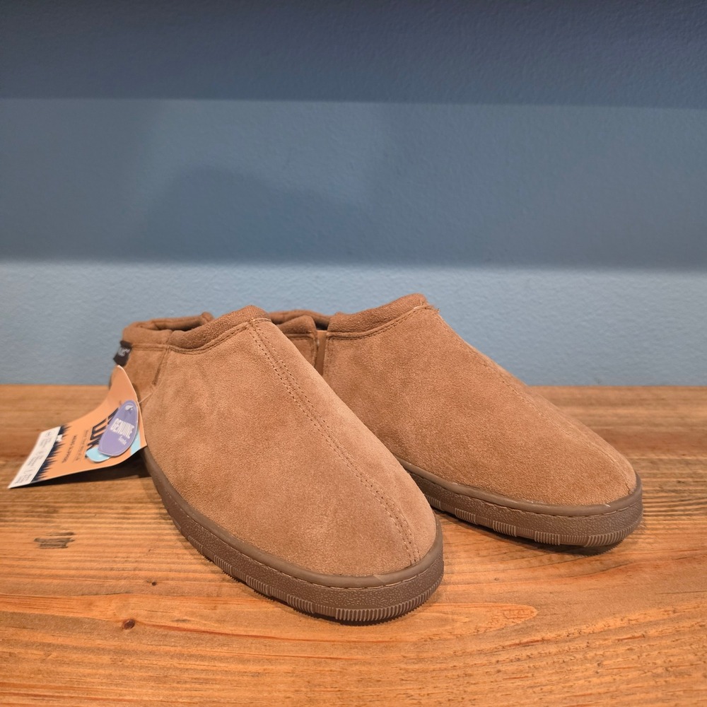 Muk Luks Mens Slipper Brown Genuine Suede Faux Fur Lined Slip On Size 12